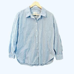Universal Thread Striped Button Down Shirt Oversized Fit Large Blue White Preppy